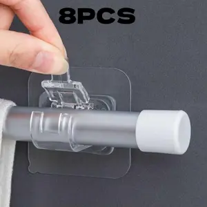 8-piece easy-install self-adhesive curtain rod bracket - No drilling required, adjustable hooks for use in bathrooms and kitchens - Durable plastic - Towel Hooks