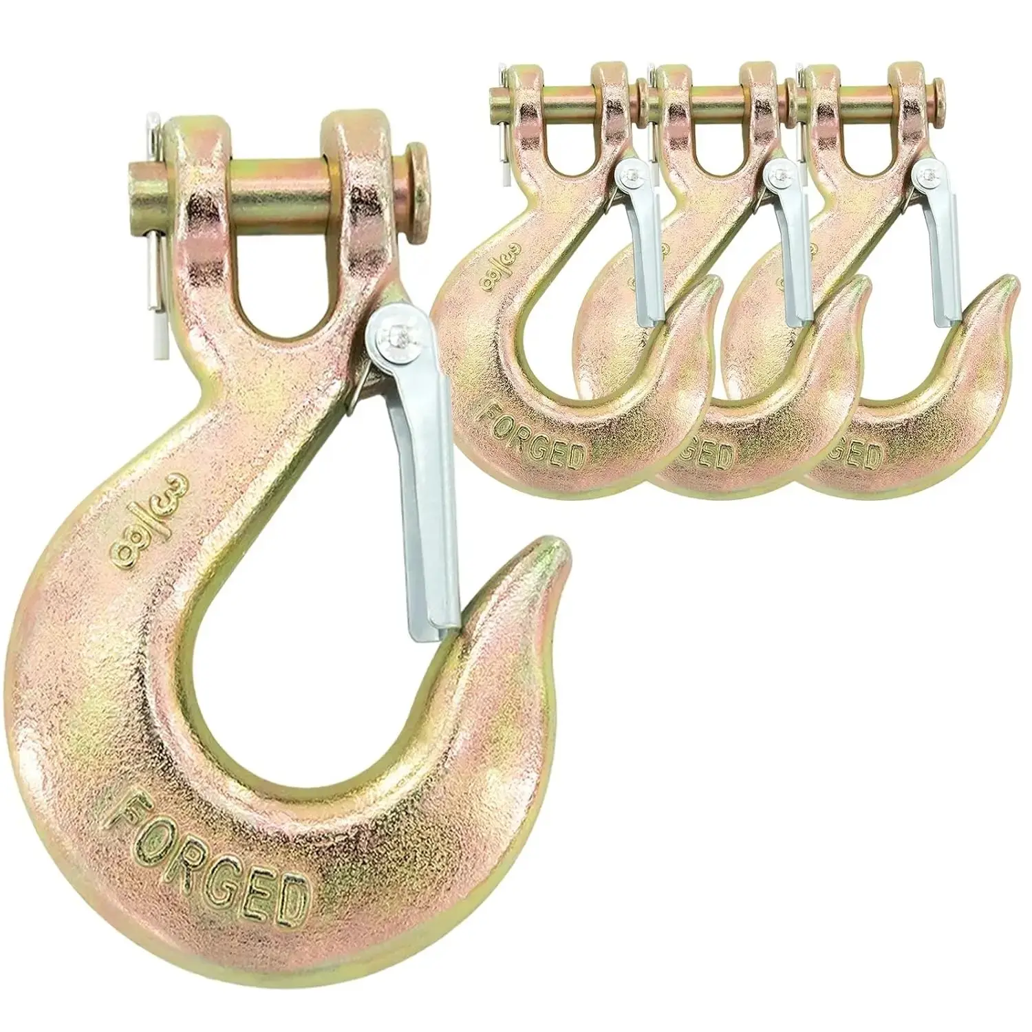 4Pack 3/8" Clevis Slip Hook with Safety Latch, Forged G70 Heavy Duty Chain Hook for Deck Hauler Receiver Hitches Trailer Wiring, Solid Clevis Grab Hooks for Towing, Transport(18,000lbs Capacity)
