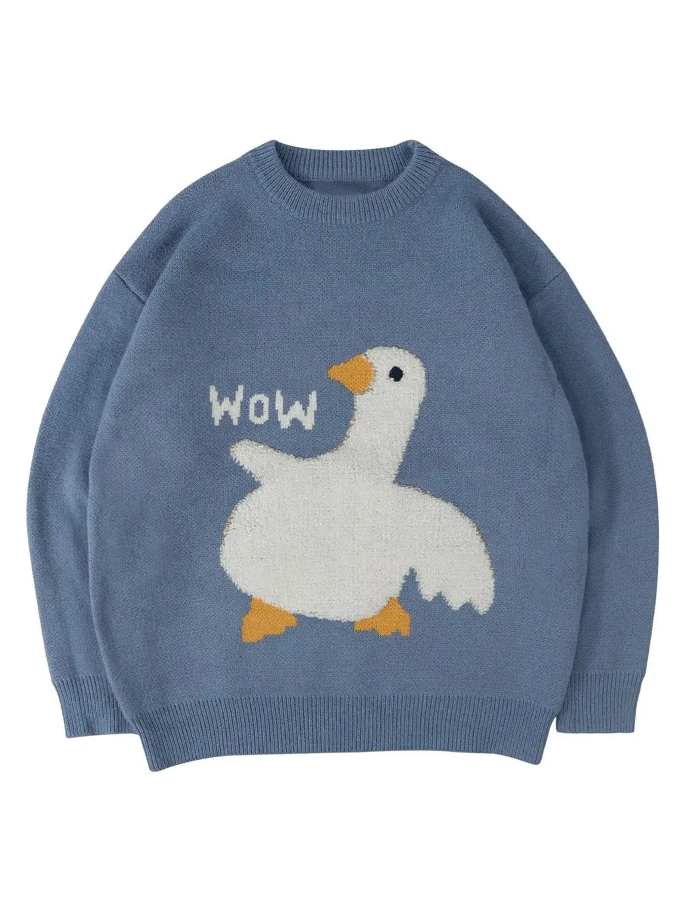 Unisex Loose Fit Printed Sweater, Streetwear Casual Knit Top, Duck Pattern, Men's and Women's Fashion Pullover