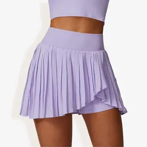 Anna-Kaci Active Women's High Waist Pleated Skort with Built-In Shorts and Asymmetrical Wrap Design- Medium, Purple
