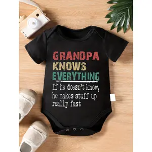 Soft texture | Grandpa Knows Everything" Fun Print Baby Boy Cotton Romper - Cute Short Sleeve Romper, Easy Care Buttons, Opaque, Round Neck - Perfect for Outdoor Wear, Baby Boy Clothes, Perfect for Outdoor