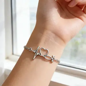 1x Minimalist-Style Bracelet featuring an ECG Heartbeat Waveform and Heart Motif - A Romantic Accessory Perfect for Dates, Parties, and Mother's Day; An Ideal Gift for a Wife, Fiancée, Girlfriend, or Mother.