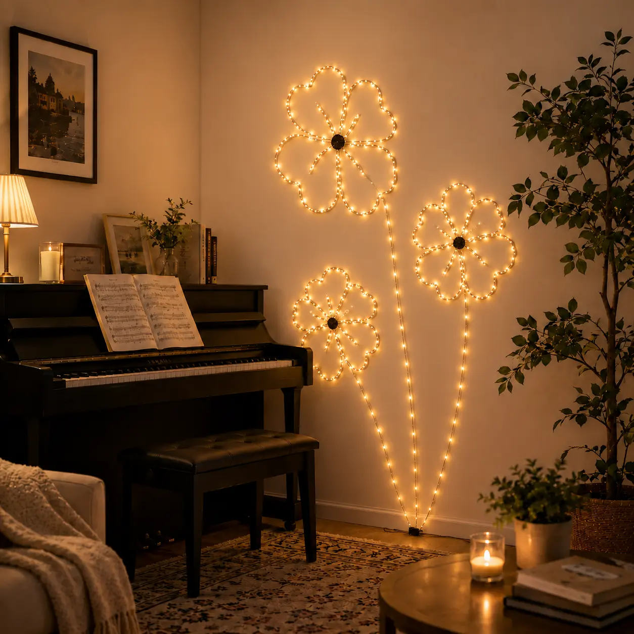 3-Piece Smart RGB 4-Leaf Clover LED Wall Light, DIY Firework Design with 16M Colors, Music Sync, App Control, Dynamic Flowing Modes, Timer for Bedroom, Party Decor