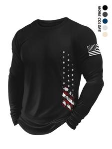 men's american flag print round neck long sleeve tee, regular fit casual crew neck t-shirt for fall & winter, men's top for daily wear, mens clothing