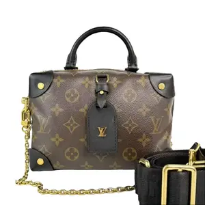 Pre-owned Louis Vuitton Leather Crossbody Bags Petite Malle Souple Monogram Canvas Crossbody Bag, Material