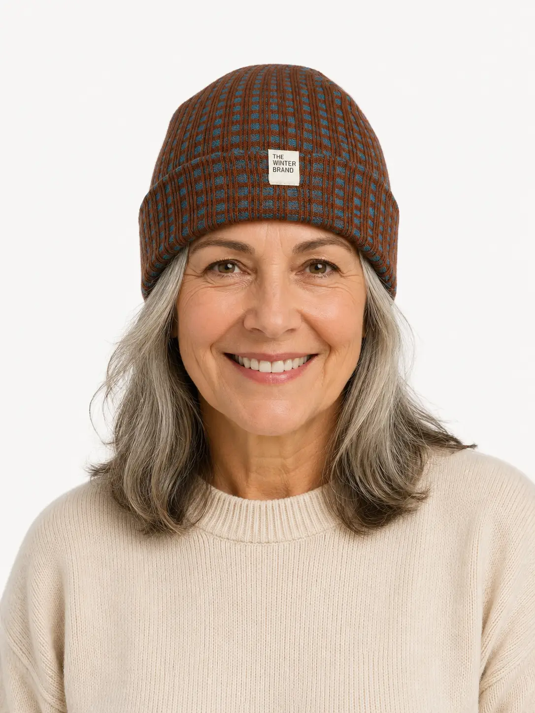 Nordic Checkered Brown and Green Beanie