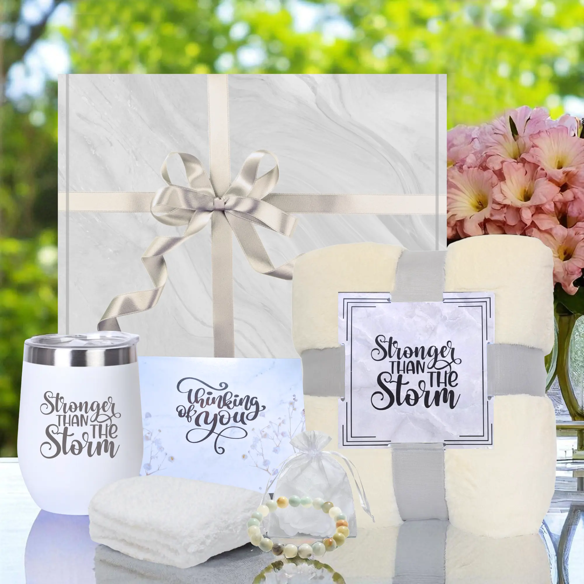 Get Well Gift Box for Women – Care Package with Blanket, Tumbler, Bracelet, Socks & Card - Thinking of You Gift (Ivory)