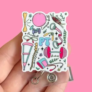 Glitter My Badge Physical Therapy badge reel for nurse and hospital workers. Badge clip Badge pull - Retractable swivel clip with a 360 rotation. Great gift for coworker. PT Physical Therapist