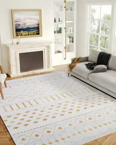 Belffin Moroccan Washable Rugs for Living Room. Ultra Soft 8x10 Large Area Rug for Bedroom. Nonslip Indoor Rug for Home Decor. Gold Rug.