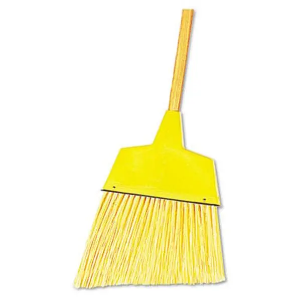 Unisan 932A Sturdy Long-Handled Floor Cleaning Broom - Plastic Flagged Bristles with Angled Tip for Corner Sweeping, 42 In. Wood Handle (7/8 in Diameter), 13 in Handheld Brush Head, Yellow Hard Floor Home Care Tool