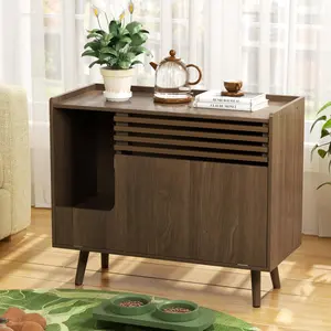 Vabches Cat Litter Box Enclosure,Mid-Century Modern Hidden Litter Box Furniture with Cat Scratch Pad,Flip-Down Opening Litter Box Cabinet Cat Washroom End Table