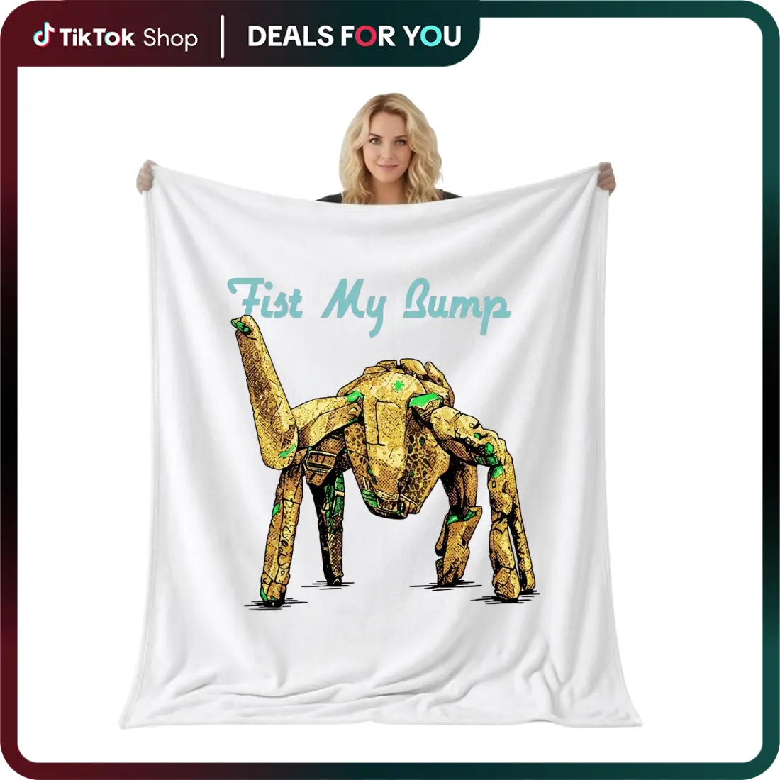 Fist my Bump Flannel Fleece Blanket, Funny Movie Rocky Alien Graphic Tee
