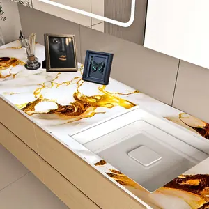 1 Roll 15.7 x 118 Inches PET Gilt Marble Self-Adhesive Oil-Proof Sticker, Thickened Waterproof Heat-Resistant Kitchen Wallpaper, Gold Vein Luxury Design Easy Clean Peel and Stick, for Stove Backsplash Cabinet Refinish, Removable Home Improvement Contact P