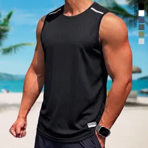 Men’s quick-dry, breathable, lightweight sleeveless tank top; moisture-wicking athletic tank suitable for the gym, running, and everyday wear; crew neck striped sleeveless design crafted from fashionable fabric.