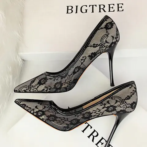 【Black Friday】Women's Lace Mesh Pointed-Toe Stiletto Pumps, Elegant Slip-On High-Heel Dress Shoes for Parties and Daily Wear, Footwear for Women