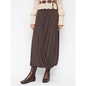 Cider Mid Rise Elastic Waist Pleated Draped Maxi Skirt