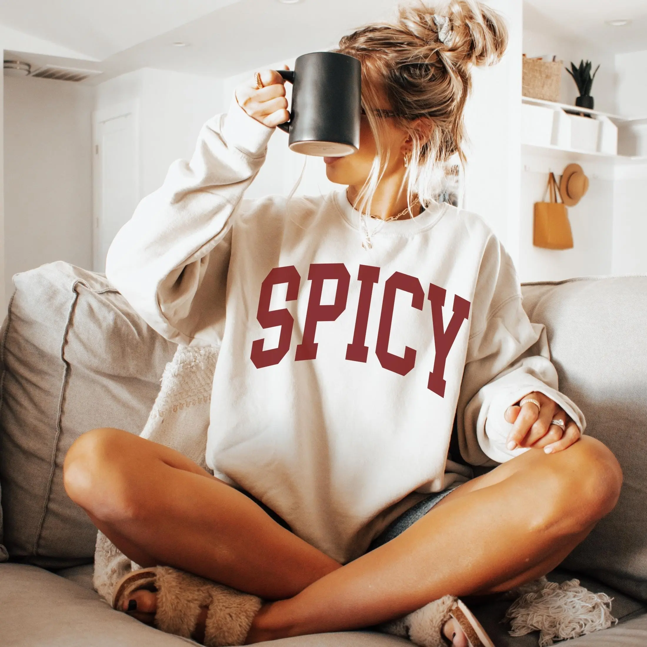 Spicy Crewneck Varsity Sweatshirt, Funny Gifted For Her, Sarcastic Sassy Shirt, Cozy Sweater, Cute Crewneck For Women