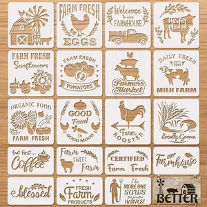 New! 20pcs Farmhouse Stencil Farm Theme Reusable Stencils Painting Wood Cow Sunflower Vintage Truck
