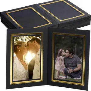 Meonua 4x6 Photo Folder and Frame Combo Set of 25, Black Cardboard Double-Sided Display with Vertical Standing Easel| For Tabletop, Wall Decor, Wedding Party, Graduation Gift or Keepsake Storage