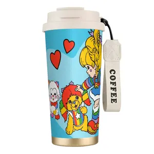 Rainbow Brite Stylish Insulated Steel Tumbler - Portable Vacuum Flask with Strap, Lid, Strong Insulation for Kids’ Bedtime Warm Drinks