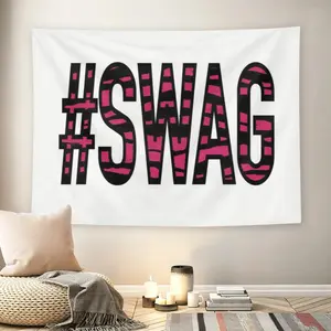 #SWAG Y2K 2000s Aesthetic Wall Flag, Pink Black Zebra Print Tapestry, Mid-century Modern Streetwear Style Room Decor for Gen Z Adult Fans, Bold Typography Wall Hanging