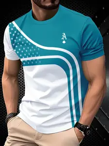 Men's 3D Digital Print Short Sleeve Fitted Casual T-Shirt, Breathable Round Neck Top, All Seasons Fashion, Comfortable and Lightweight, Casual Style Tee
