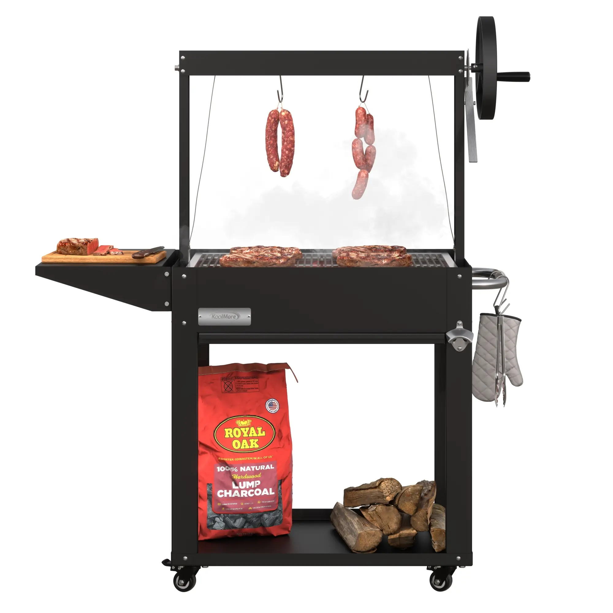 50 in. Argentine Charcoal Grill, Adjustable Grate Outdoor BBQ, in Black (KM-OG-A-45)