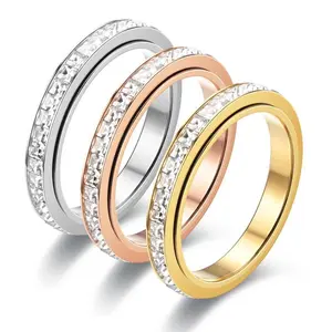 GAB Anxiety Rings for Women and Men Titanium Steel Spinner Fidget Band Rings with Cubic Zirconia for Stress Relief and Wedding Promise Comfort Fit Size 5 to 12