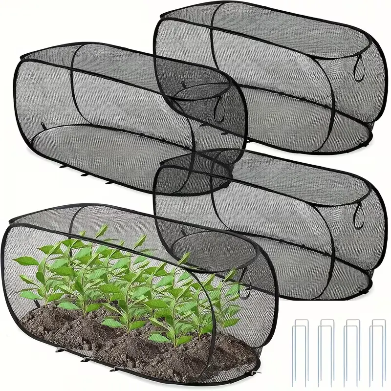 Half-piece foldable pop-up mesh plant greenhouse cover | Protective enclosure with 4 ground stakes, sturdy and durable material, elevated garden netting barrier for animals and insects, ideal for fruits, vegetables, and seedlings, reusable