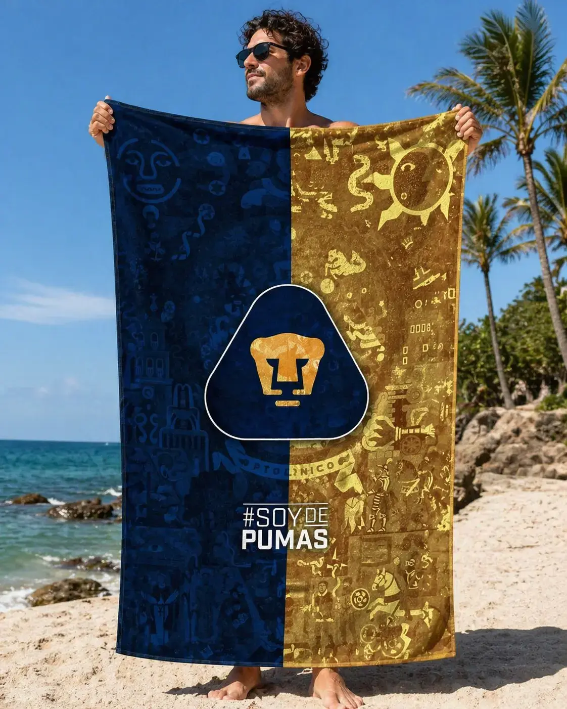 Pumas UNAM Blanket – Vintage Aztec Style Fleece Throw Featuring Iconic Puma Crest & #SoyDePumas Design, Cozy Gift for Mexican Soccer Fans & Football Lovers