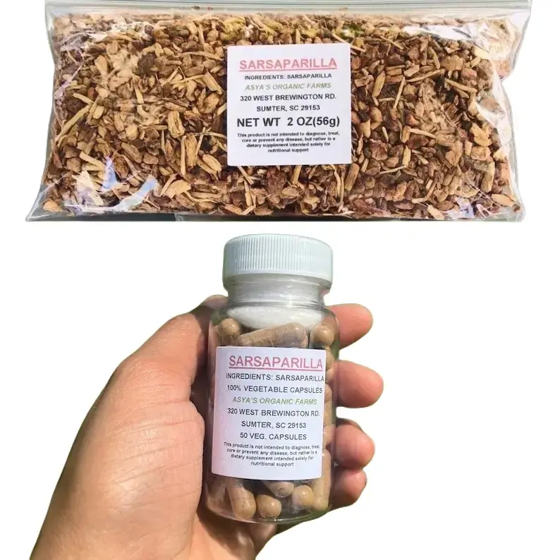 Organic Sarsaparilla 50 500mg Vegan Capsules + Tea 2oz