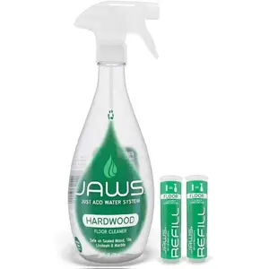 JAWS Hardwood Floor Cleaner Bottle with 2 Refill Pods - Eco-Friendly Refillable System - Streak-Free Formula - Safe for Most Floors - Lightly Scented Lemon Lime Fragrance