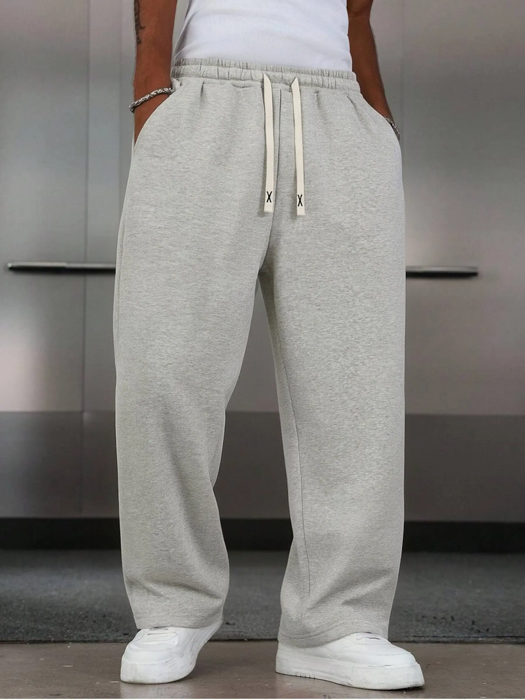 Men’s solid-color casual loose pants — gray 100% polyester loose sports pants; men’s Japanese-style pants; men’s Korean-style pants; men’s loose pants sohochic