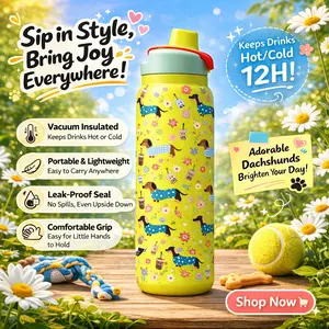 1pc 28oz Cute Dachshund Dog Pattern Insulated Tumbler with Lid and Straw, Sausage Dog Floral Bubble Tea Design Stainless Steel Vacuum Cup, Thermo Tumbler, Hot Cold Drink Travel Mug for Coffee Tea Water, Daily Use Gift Cup, Valentine's Day Gift