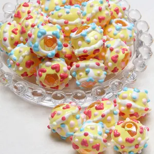 Cute Creamy Painted Beads DIY Handmade Acrylic Beads Kit , For Phone Lanyard Car Bag Hanging Decoration Craft Supplies, 18mm, 10 pieces.