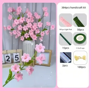 384 Piece Camellia Flower Pipe Cleaner Bouquet Set, Artificial Flower Arrangements, Eternal Flowers, Includes 150 Cleaners, 15 Stems, Tape, Clips, Ideal for Holidays & Home Decor