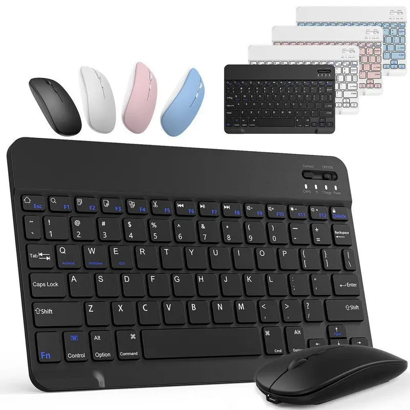 Rechargeable Bluetooth Keyboard and Mouse Combo, Universal Ultra-Slim Wireless Keyboard Mouse Set for Android Windows iPad iPhone Samsung Tablet Portable Compact Keyboard Set