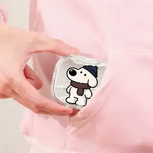 White Puppy with Dark Blue Hat Brown Scarf Printed Braces Box, Ins Style Denture Box, Outdoor Portable Orthodontic Retainer Storage Case, Drop-Resistant Scratch-Resistant Invisible Braces Storage Box
