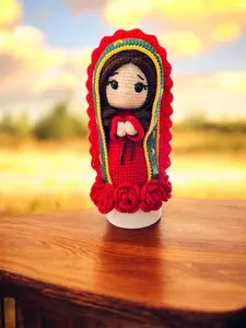 Handmade Crochet Virgin Mary Doll, Amigurumi Our Lady of Guadalupe Statue, Catholic Religious Gift, Christian Home Decor, Mom Gift