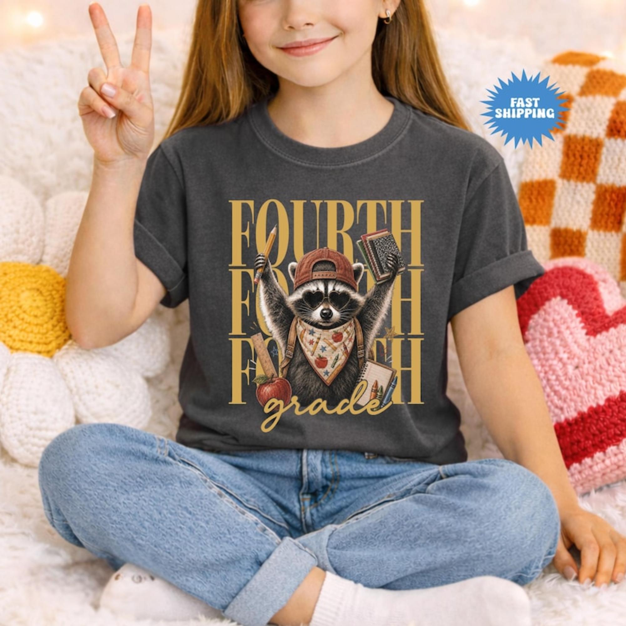 Youth Fourth Grade Shirt, Funny Feral Raccoon Graphic Tee, 4th Grade Shirt, Kids Back to School Shirt, First Day of School, Kid School, Kids Sarcasm Shirts
