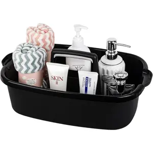 Large Portable Plastic Cleaning Caddy with Handle Shower Basket Storage Organizer for Bathroom Bedroom Kitchen College Dorm Garden Black
