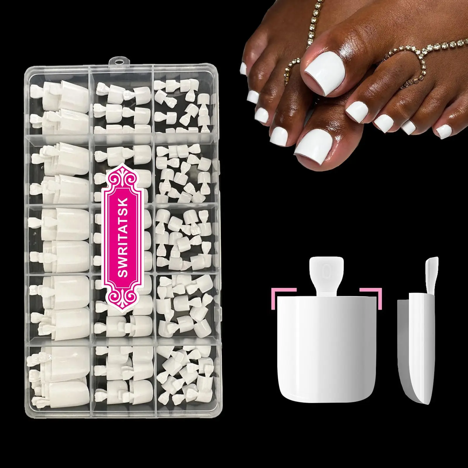White Toe Nail Press Ons, Press On Toenails for Women, White Toe Press On Nails Tips for Girl, Fake Toenails Square Toe Nail Tips False Toenails Artificial DIY 15 Sizes 150pcs