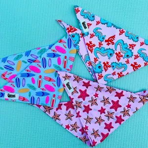 Surfboard Print Dog Bandana - Colorful Ocean Designs for Pets Featuring Surfboards and Starfish Patterns