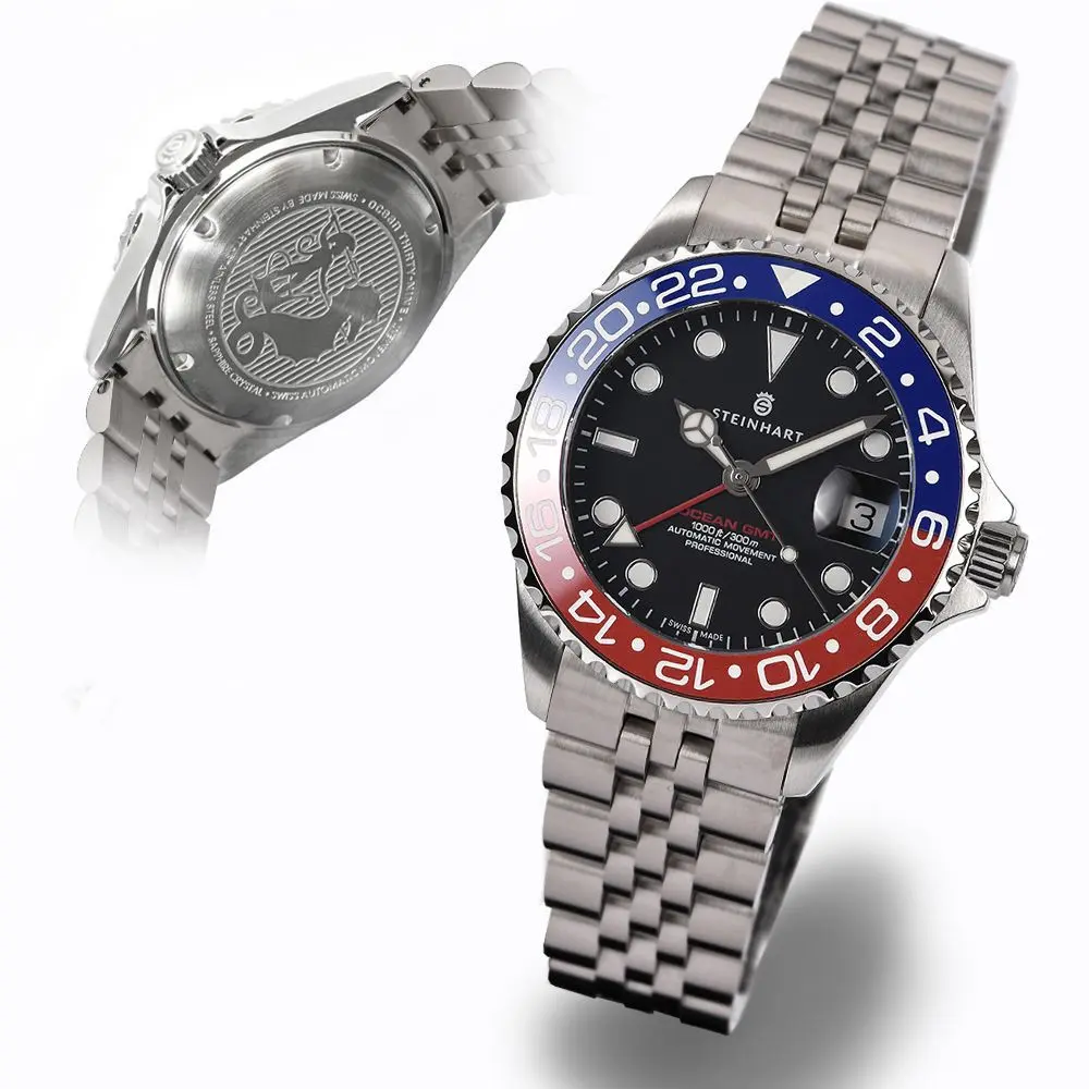 Steinhart Ocean 39 GMT.2 BLUE-RED Ceramic Men's Diver Watch Blue-Red Bezel/Black Dial 103-1061