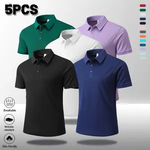 Clean Gent 5-Pack Men’s Moisture-Wicking, Breathable Quick-Dry Polo Shirts — High-Performance Classic Solid Tops, Plain-Weave Sportswear for Everyday and Business Wear, Machine Washable