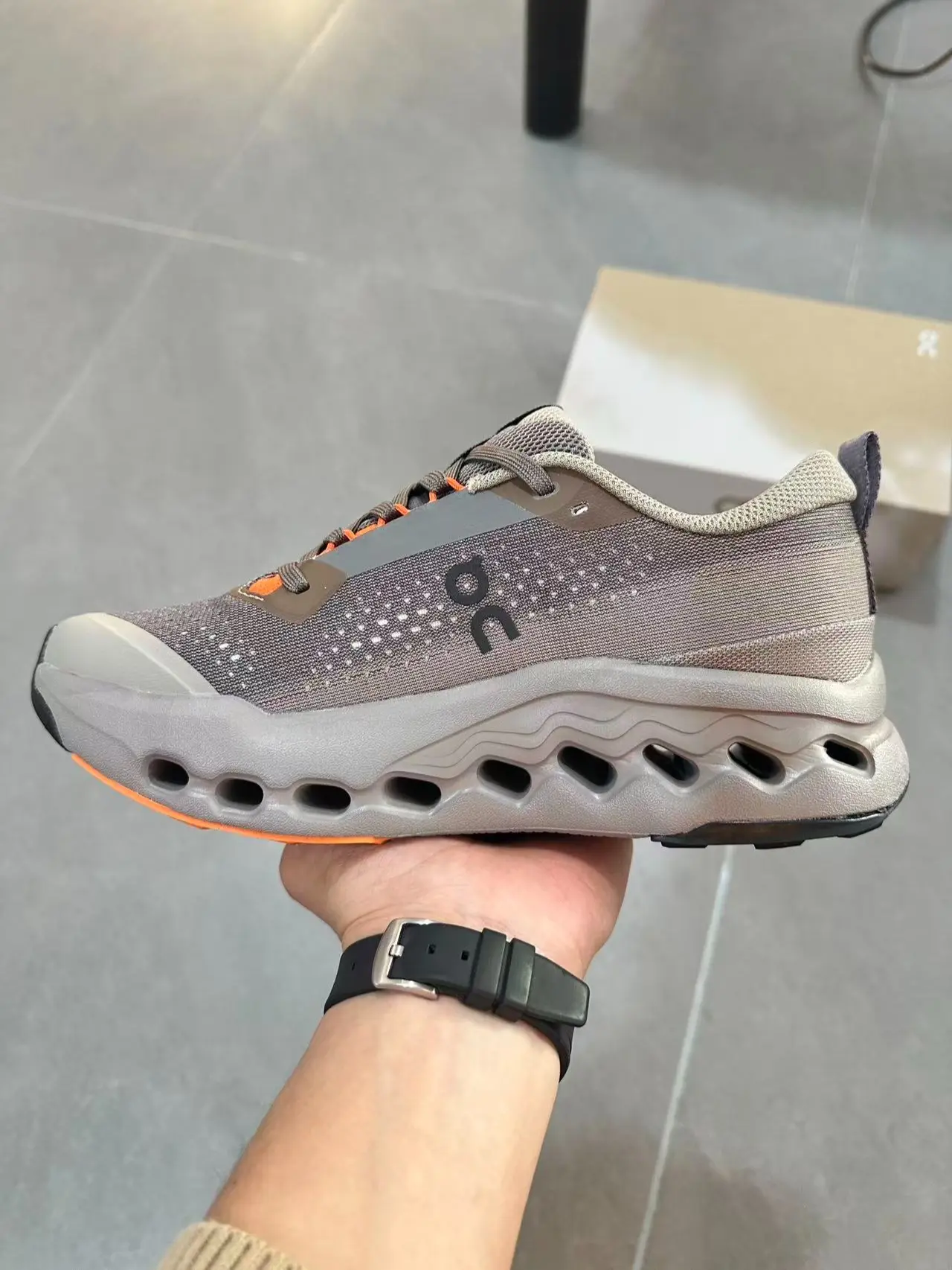 Height Boost Matte Gray Orange Lace-up Daily Cushion Sneakers Soft Wave Hollow Sole All-day Comfort Office Casual Walking Shoes