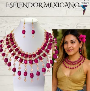 Mexican Artisanal Palm Necklace Jewelry Set/Palm Necklace & Earrings/Mexican Jewelry/Ethnic Necklace/Latina Style/Handmade in Mexico/Boho