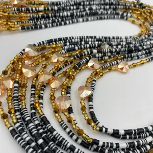 Black & White Clay Bead TikTok Waist Beads – African Waist Jewelry – Tie-On (45”-50”) – Add to Cart, Buy Now – Price Per 1 Waist Bead