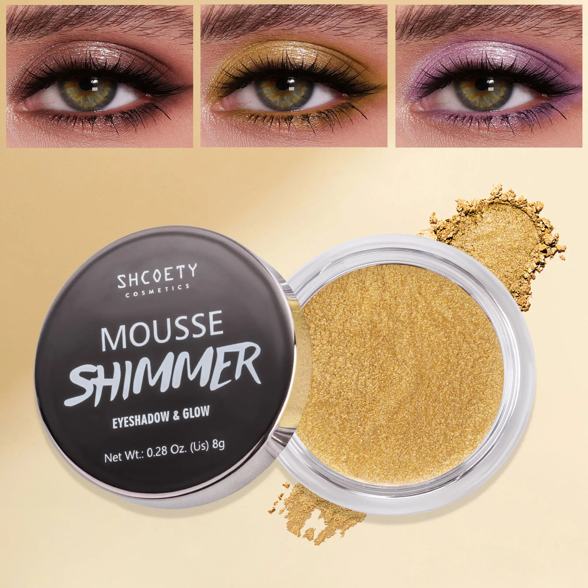 Mousse Shimmer Eyeshadow & Glow, Cream Eyeshadow with Silky Blendable Texture, 8 Shimmer Shades, Easy One Swipe Eye Makeup for Everyday, Date Night, Party & Festival Looks, 8g