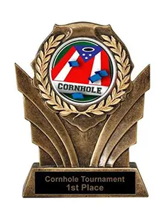 BuyAwardsandTrophies Cornhole Victory Resin Trophy - Plastic Trophy with Base, Awards and Trophies for Sports Competition, Prizes for Adults and Kids Brown, 4.5"/5.5"/6.5"